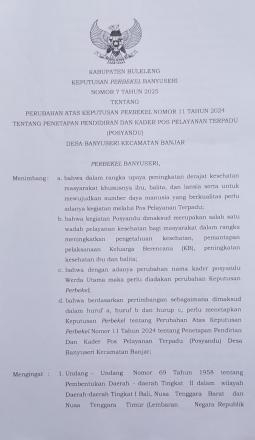 Keputusan Perbekel Banyuseri Nomor 7 Tahun 2025 Tentang Perubahan Atas Keputusan Perbekel Nomor 11 T